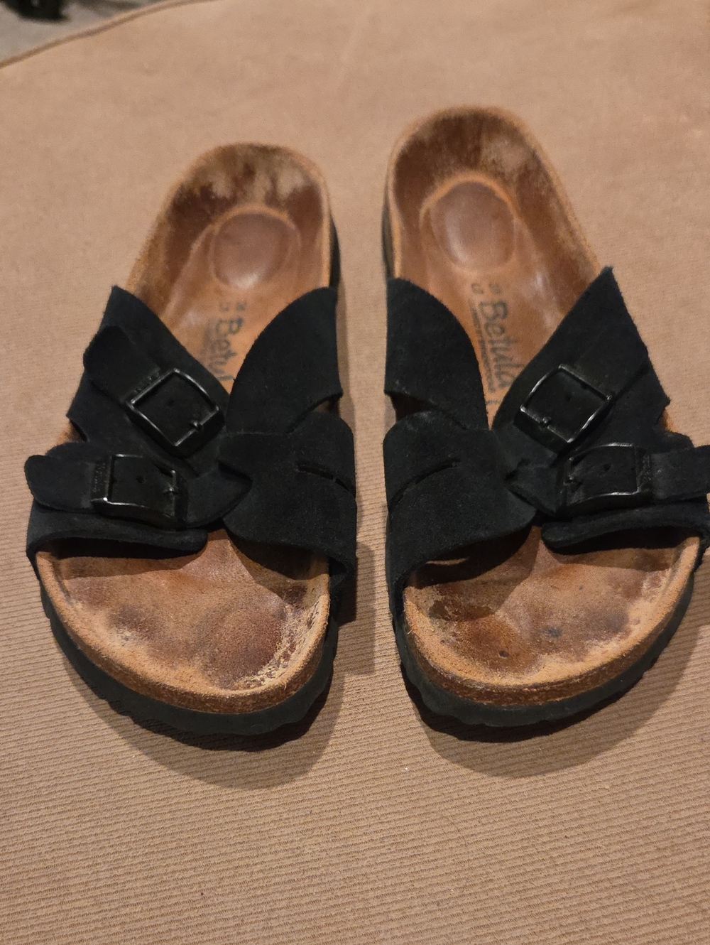 Black Women's Suede Buckle Slide Sandals Soft Footbed